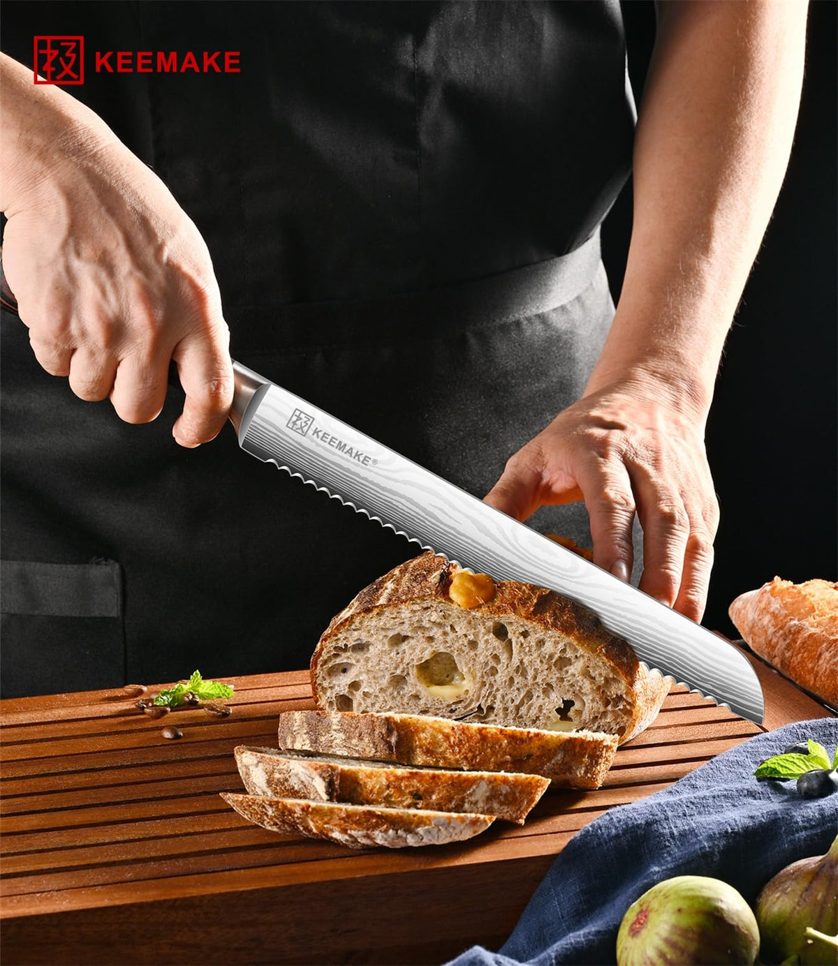 KEEMAKE 10 Inch Bread Knife for Homemade Bread - Ultra Sharp for Serrated Sourdough, Crusty Artisan Loaves, Bagels & Cake, High Carbon Stainless Steel Slicing Knife with Cover & Mom Gift Box