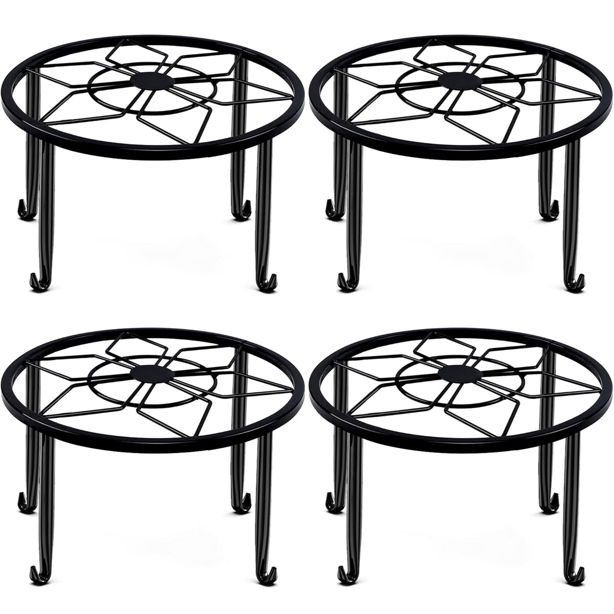 4 Pack Black Metal Potted Plant Stand for Indoor and Outdoor Plants 9.1 inches Heavy Duty Flower Pot Planter Holder, Metal Rustproof Iron Garden Container Round Supports Rack for Planter Pumpkin Stand
