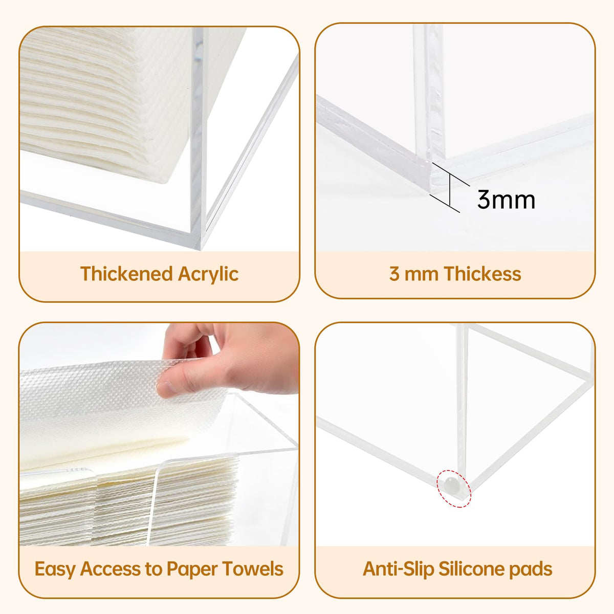 Acrylic Countertop Paper Towel Dispenser, Bathroom Paper Towel Holder, Clear Acrylic Napkin Holder (3mm Acrylics) Multifold C-Fold, Z-Fold, Trifold Paper Hand Towel Dispenser for Bathroom Toilet