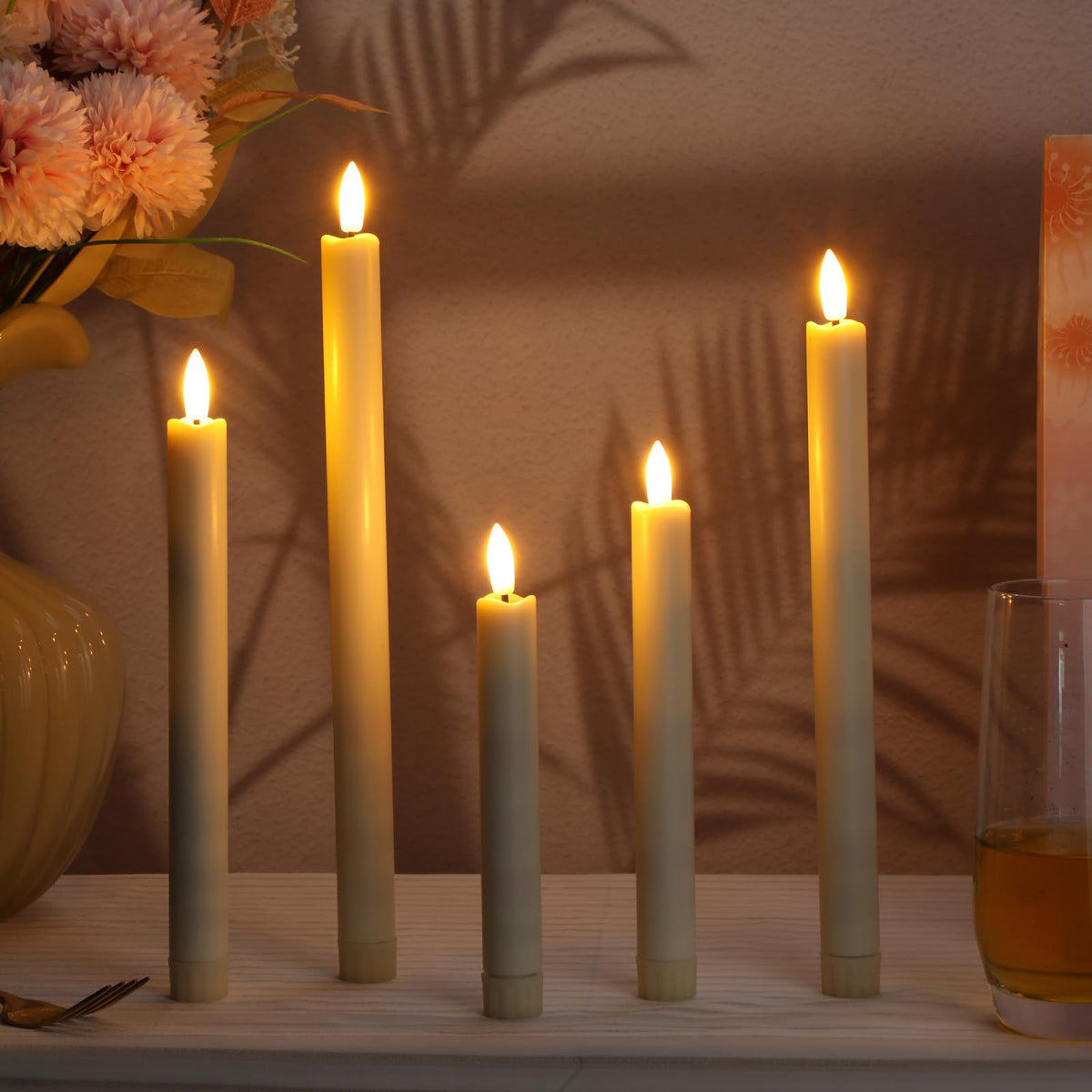 Rossesay 20 Pcs Flameless Taper Candles with Remote Battery Operated Taper Candles Include 6.5'' 7.7" 8.9" 10" 11.2" Fake LED Electric Candle Sticks for Valentine's Day Home Wedding Decor (Warm White)