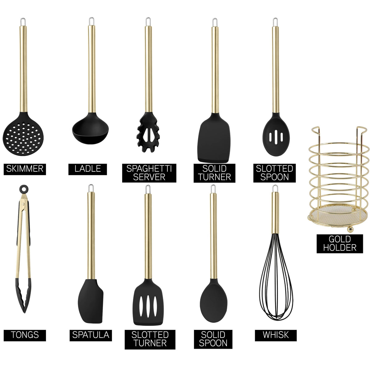 COOK WITH COLOR Silicone Cooking Utensils, Kitchen Utensil Set, Easy to Clean Silicone Kitchen Utensils, Cooking Utensils for Nonstick Cookware, Kitchen Gadgets Set with Holder, 10 Pieces