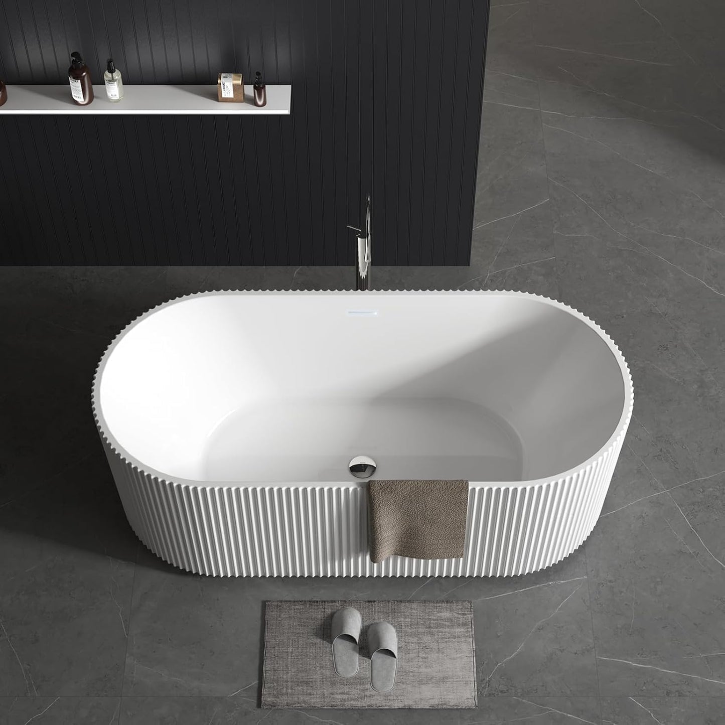 67" Acrylic Freestanding Soaking Bathtub, Deep Ergonomic Design with Lumbar Support, Integrated Overflow Drain, Non-Slip Base,cUPC Certified Modern Bathroom Tub, Easy Installation for Bathroom