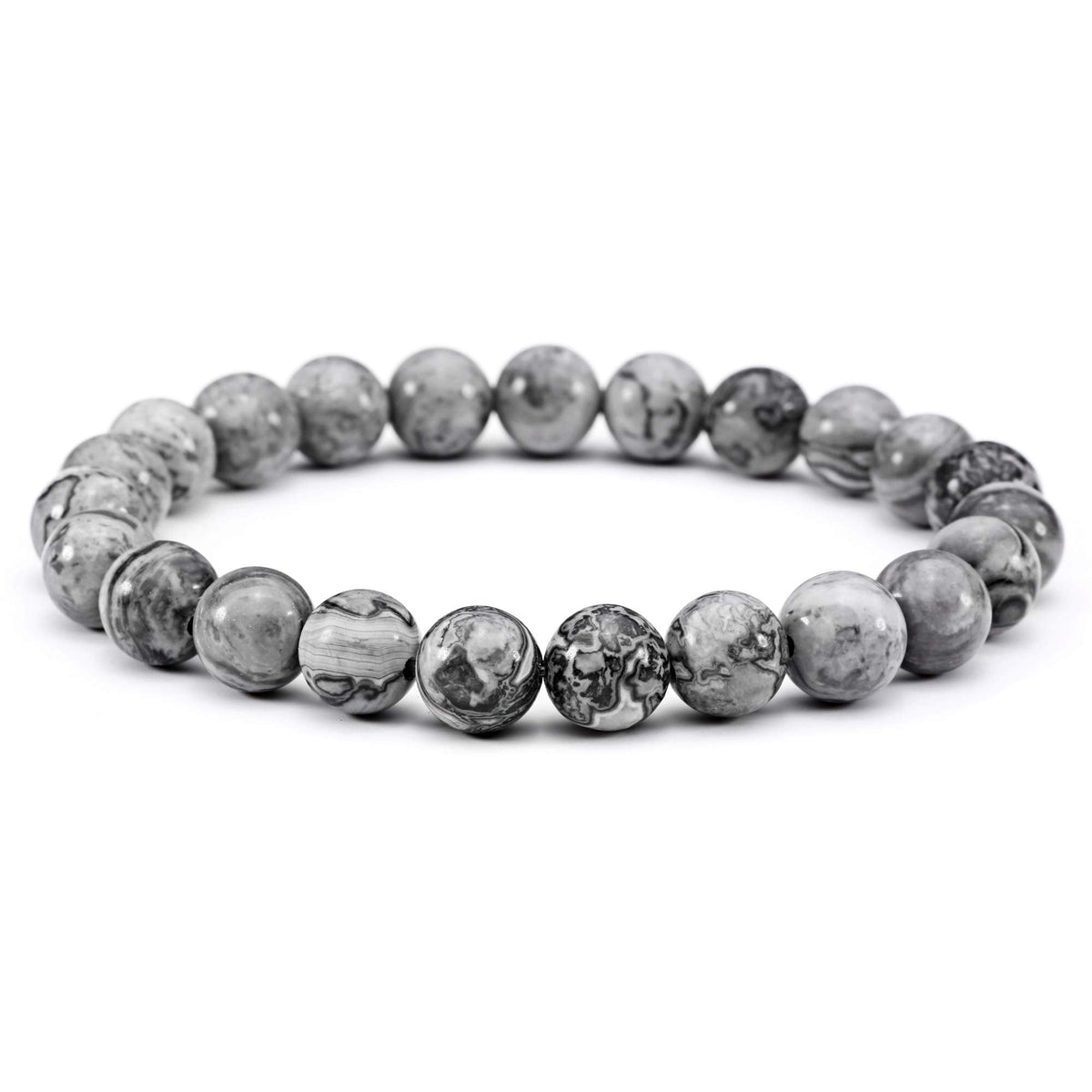Jade cabbage Men Bracelet Natural Natural Semi-Precious Gemstone Bead Chakra Healing Energy Balance Bracelet for Mens Jewelry Gift (8mm Gray 7.7 inches)