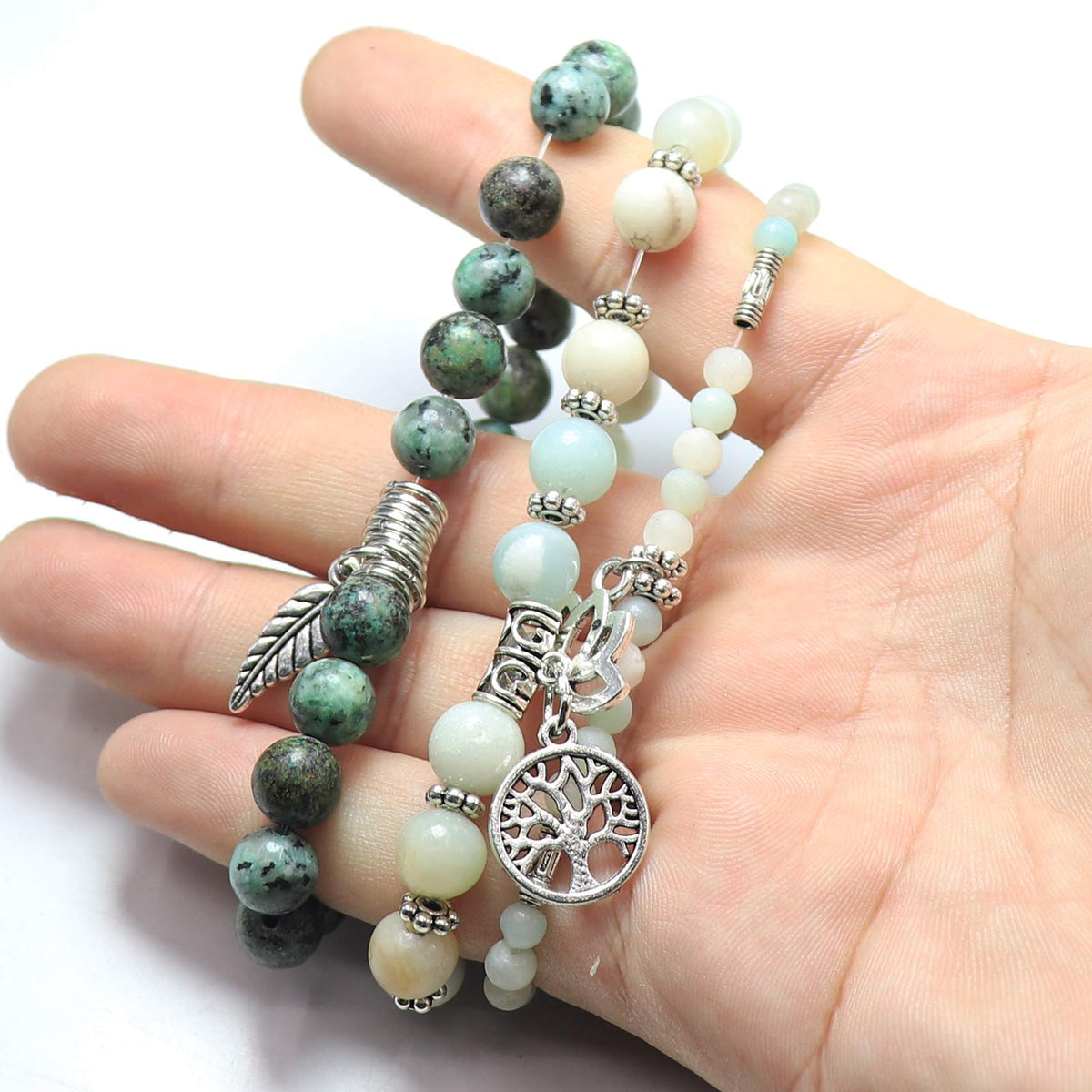 UEUC Tree of Life Yoga Healing Stone Bracelets,Multilayer Lotus Chakra Stone Reiki Bracelet Sets,Anxiety Crystal Natural Stone,for Women Stress Relief