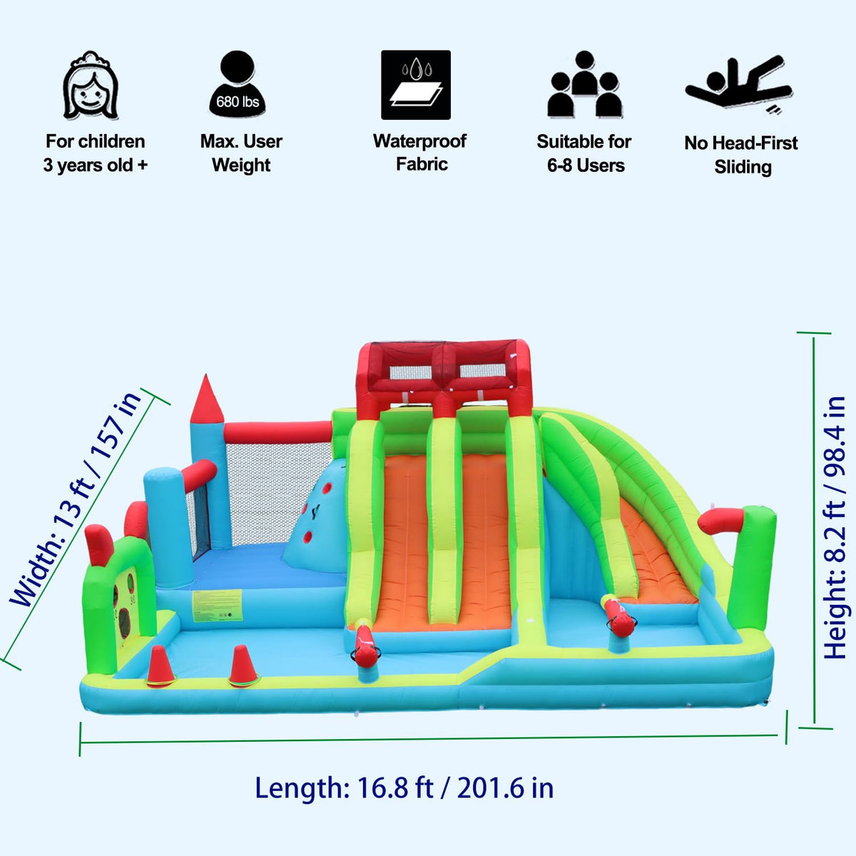 JOOLOOG Giant Inflatable Water Slide Park & Bounce House, 10-in-1 Combo with 3 Slides, Bounce Zone, 2 Pools for Kids