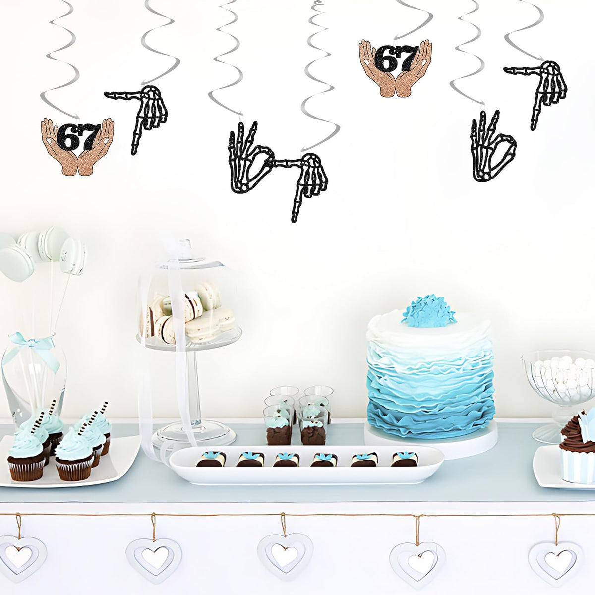 24pcs 6 7 Skeleton Hands Hanging Swirl Decorations, Funny Six Seven Ceiling Whirl Streamer Hanging Banner, 6 7 with Hands Hanging Swirls for Birthday/Anniversary Party Decoration