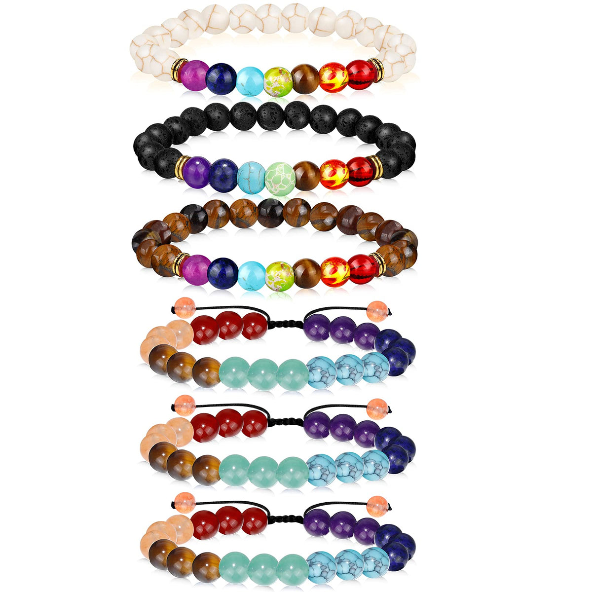 ONESING 6 Pcs Chakra Bracelets for Women Rock 7 Chakras Crystals and Healing Stones Bracelets 8mm Crystal Bracelet Yoga Beaded Bracelets Essential Oil Diffuser (Black, White, Multi)