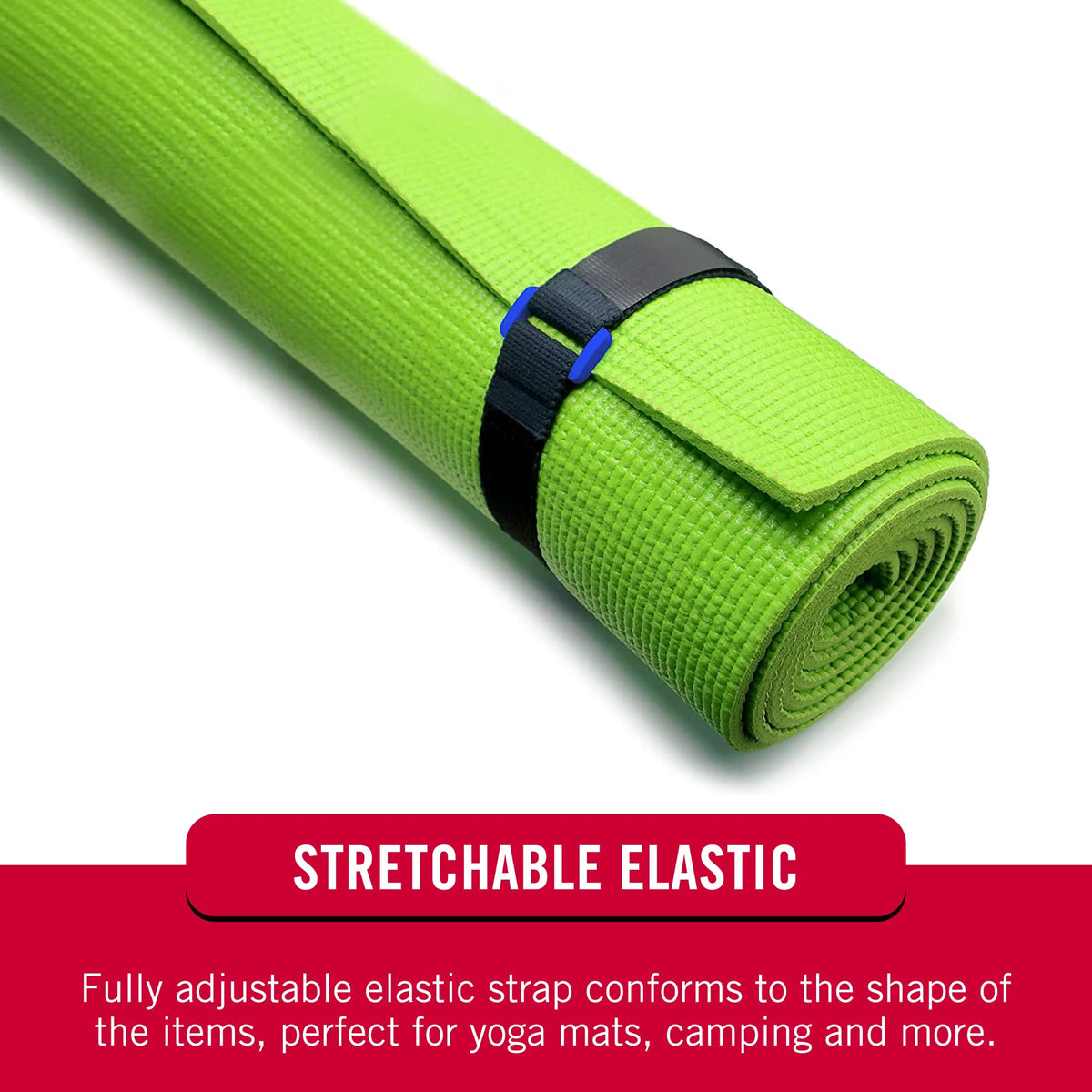 VELCRO Brand VEL-30792-AMS 15 Inch Elastic Straps 4 Pack | Stretchable and Adjustable for Snug Fit | Fasten Lumber, Yoga Mats, Tools, Camping Equipment, More | Cinch with Buckle, Black 15x1