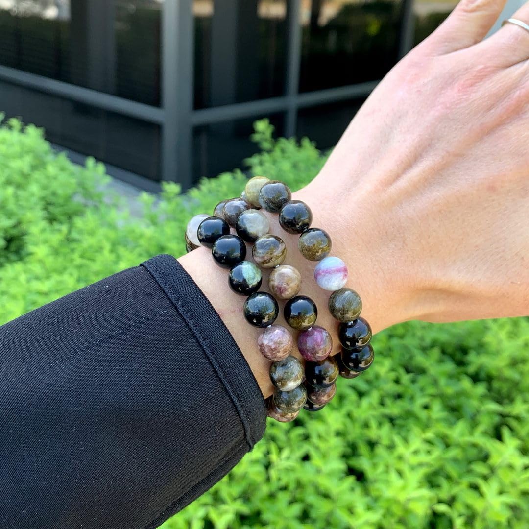Adabele Real Natural Multi Colors Tourmaline Gemstone Beaded Bracelet 7 Inch Stretch Chakra Healing Crystal Stone Women Mom Gift (Unisex) GB10-A51