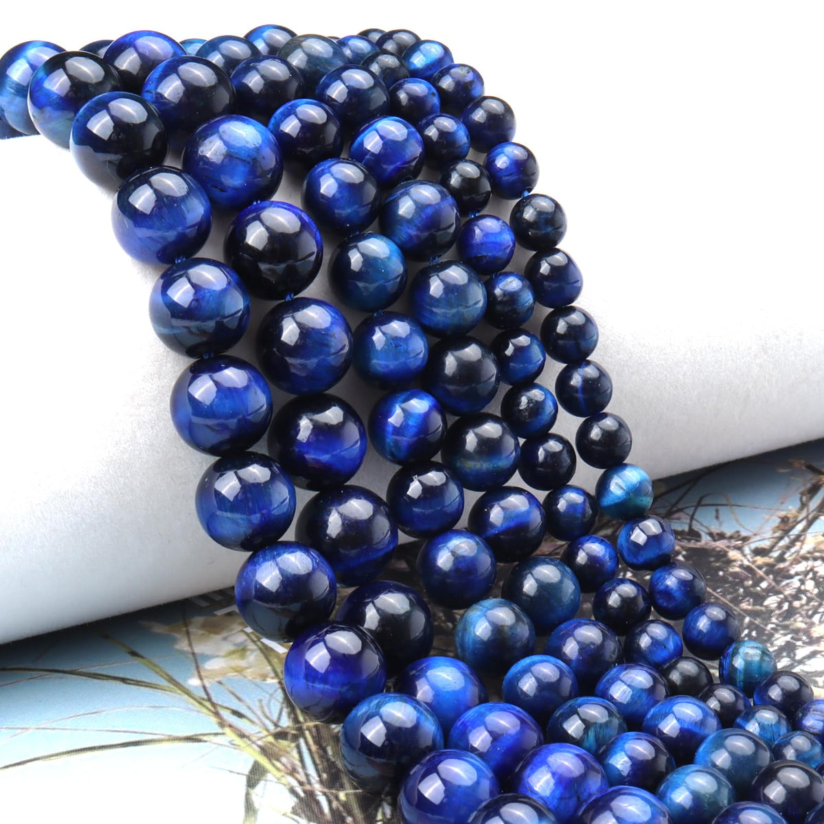 Siomia 45pcs 8mm Natural Blue Tiger Eye Gemstone Beads Energy Healing Crystal Round Loose Stone Beads for Jewelry Making, DIY Bracelets Necklaces