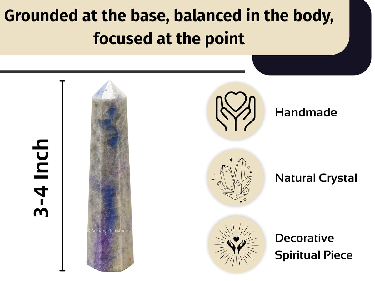 Amazing Gemstone Hackmanite Fluorescent Sodalite Crystal Towers - Natural Healing Crystal Point Obelisk for Reiki Healing and Crystal Grid (3" to 4" INCH)