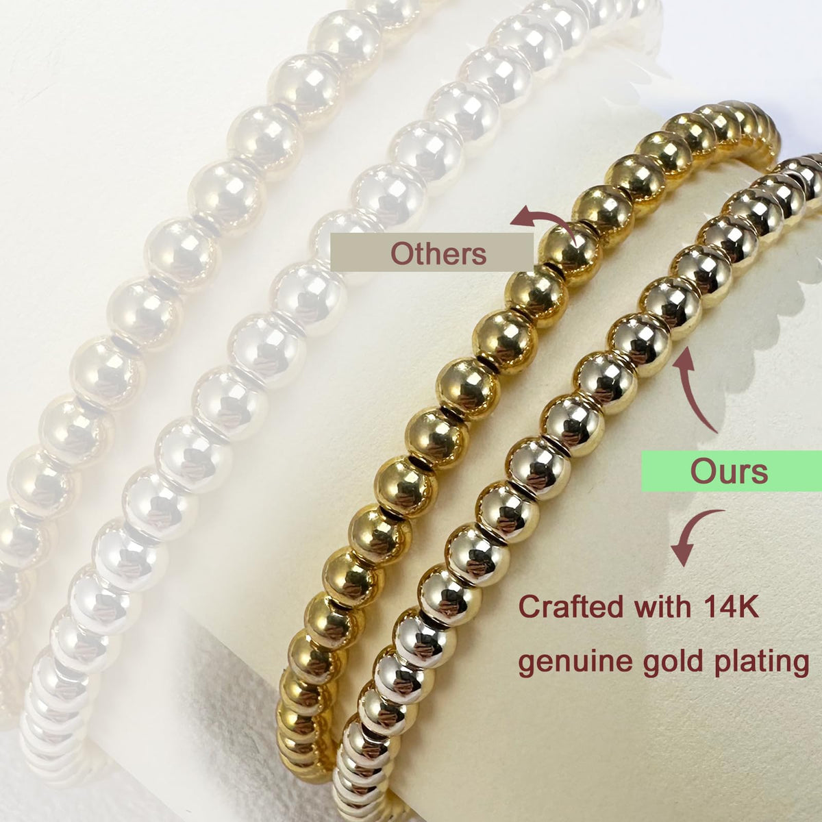 Free Bird Gold Bracelets for Women 14K Gold Plated Stretch Bracelets Dainty Beaded Bracelets Jewelry Gifts for Women, pulseras de oro 14k puro para mujer
