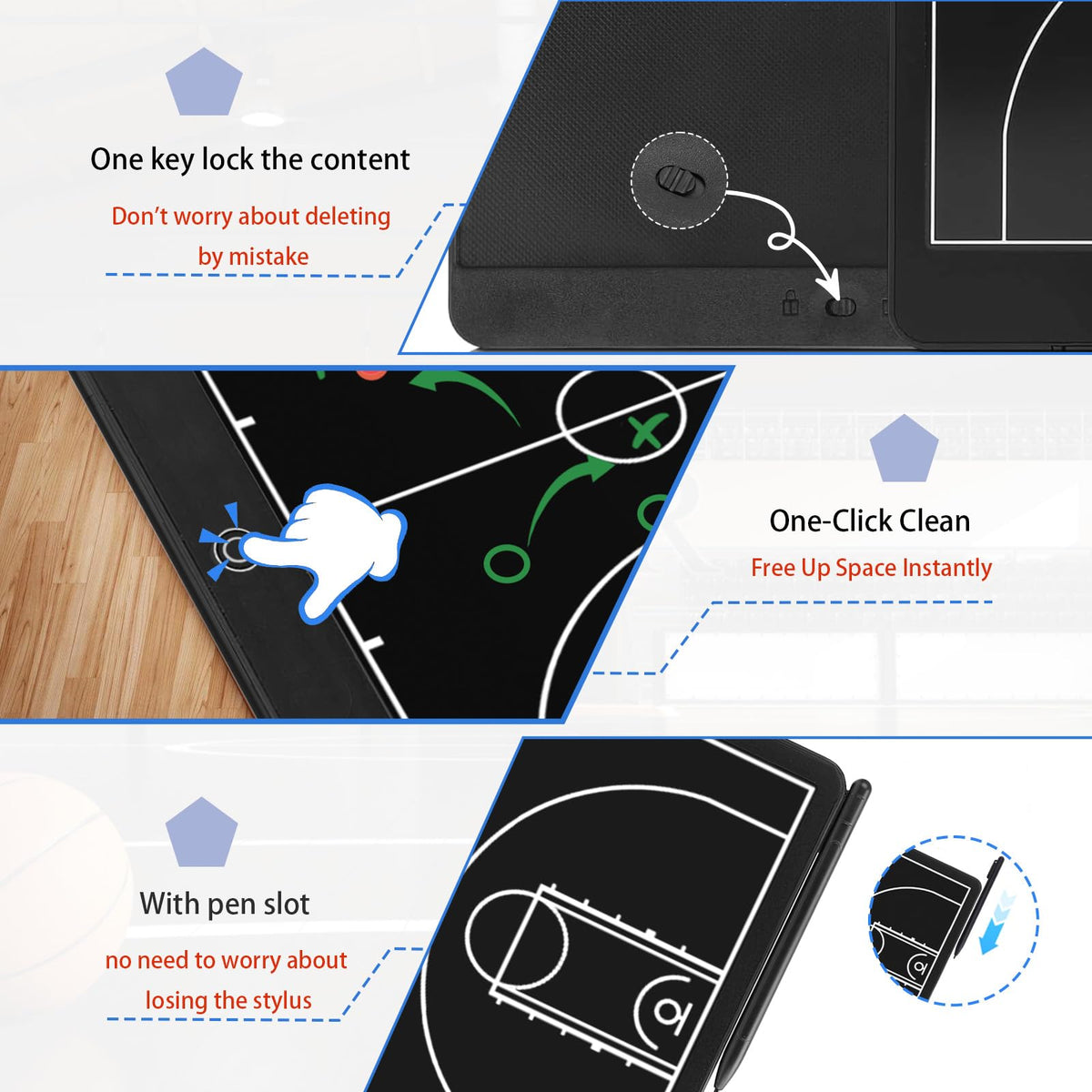 Electronic 16 inch Basketball Coaching Boards, Portable Erasable Pro Strategy Board for Training Teaching Competition Command,Tactical Drawing Tablet Coach Gifts (16 inch Basketball)