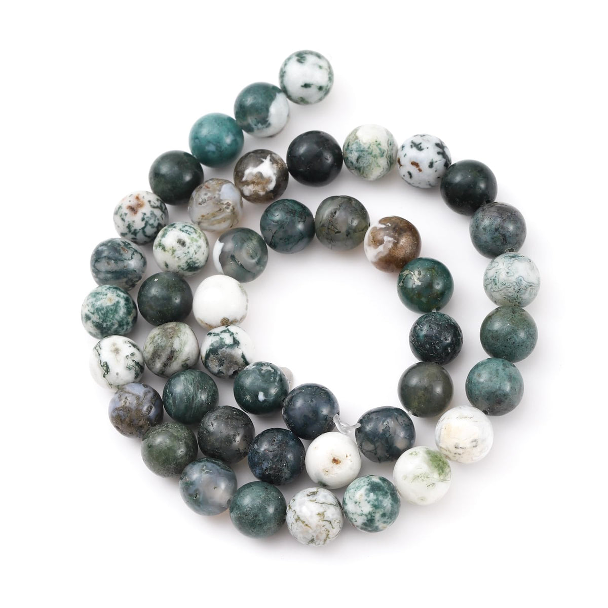 8mm 45pcs DIY Natural Tree Agate Stone Beads Round Healing Crystal Gemstone Loose Beads for Jewelry Making Handmade Bracelet Necklace