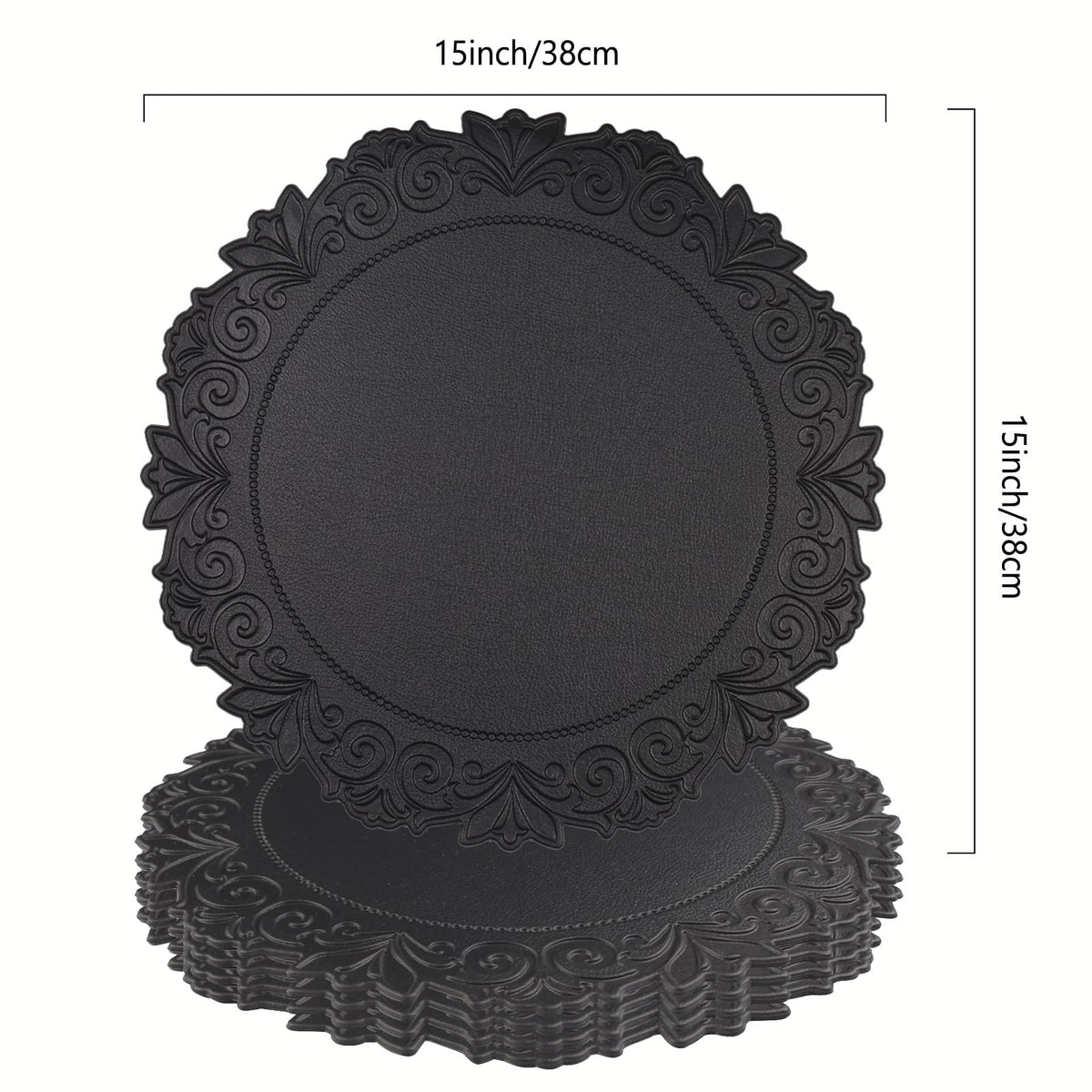 Noctiflorous Round Faux Leather 15 Inch Placemats Set of 4 Waterproof Wipeable Heat Resistant Tablemat for Dining Table Kitchen Non Slip Washable Oilproof Table Place Mat for Indoor Outdoor(Black, 4)