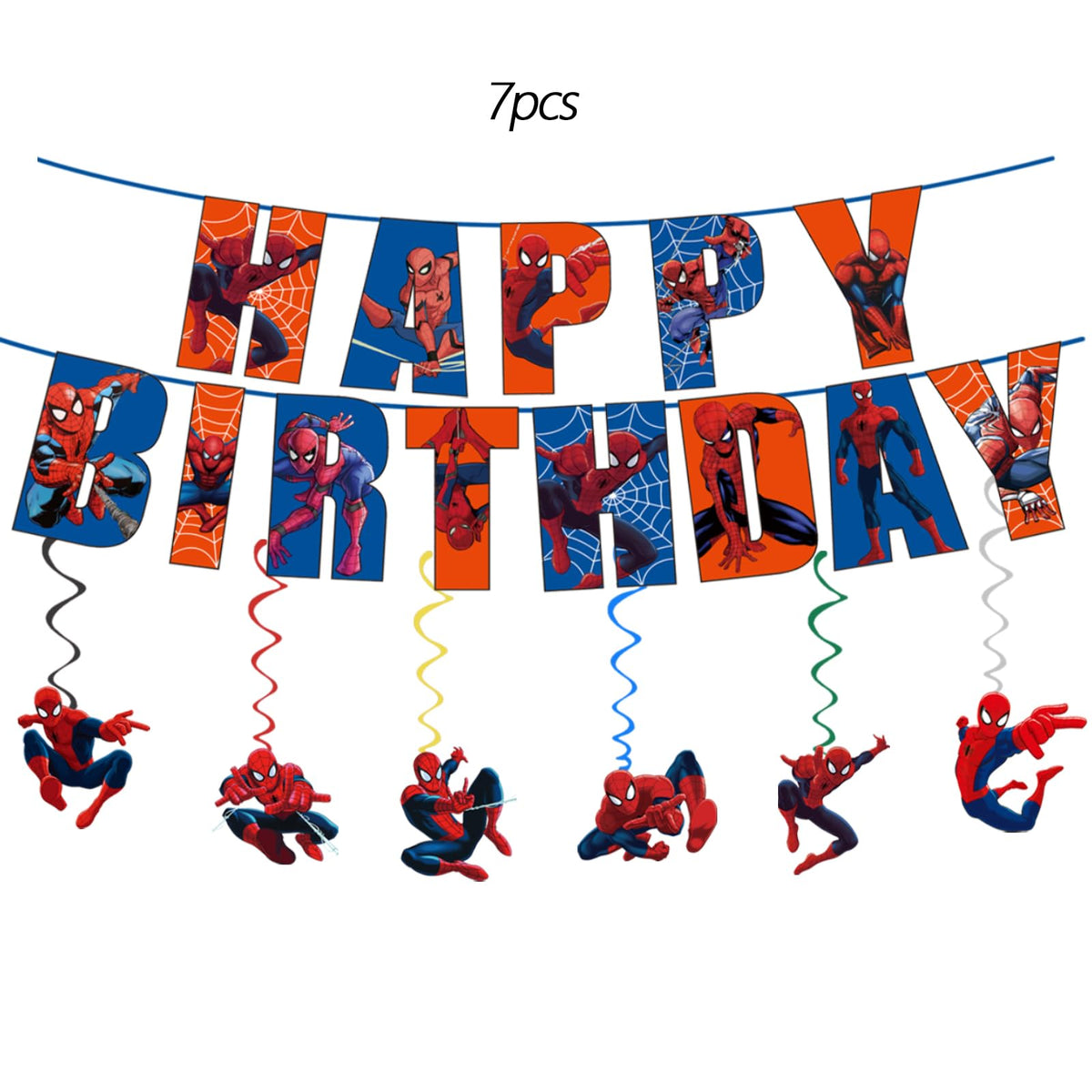Cartoon spidey - themed birthday party supplies: "Happy Birthday" banner, 12inch latex balloons , 2 types of aluminium balloons hanging swirls,assemble the aluminum balloon