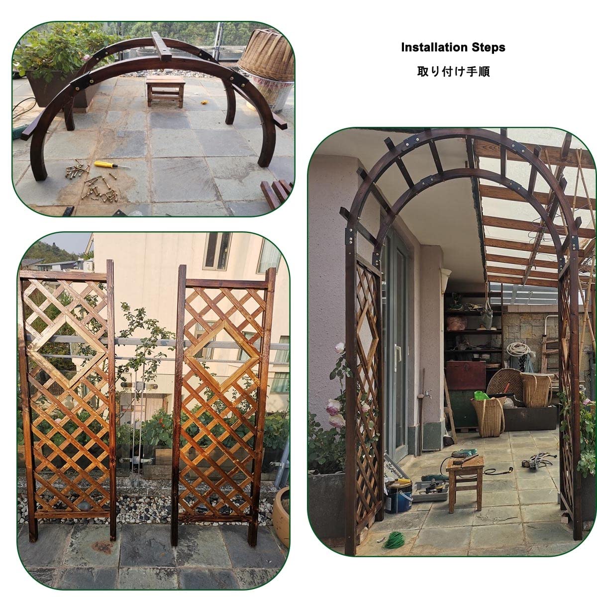 Sturdy Garden Arch Trellis Wooden Rose Arbor Arbour 47" X 82.6" /63" X 93" /81.8" X 102.7" Pergola Archway for Various Climbing Plant Backyard Decoration Weather Resistant (Natural 160x50x237cm)