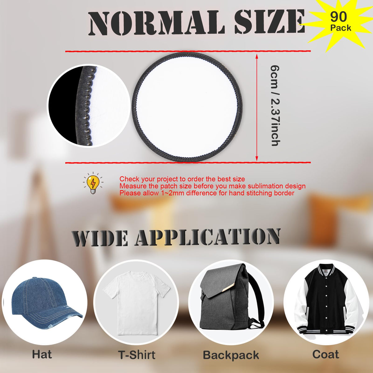 Gadjica Sublimation Patches - Iron On Blank Patches for DIY Crafts Hats Caps Backpack Uniforms (Round / 90PCs)