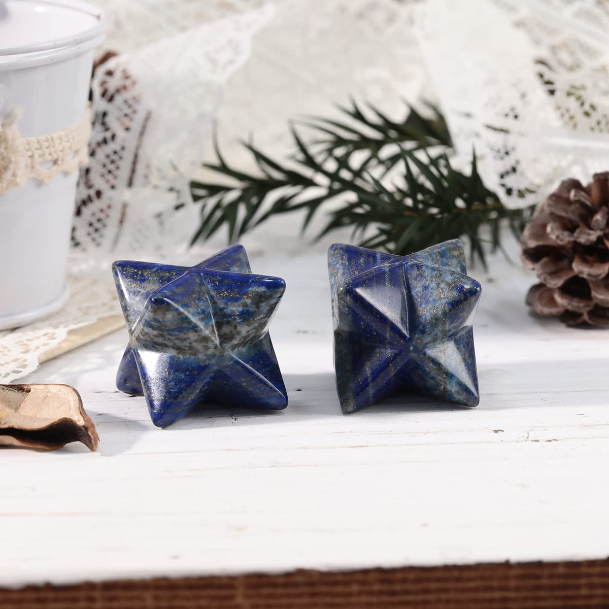 Loveliome Natural Lapis Lazuli Merkaba Crystal Protection Sacred Meditation Energy Generator Healing Chakra Six-Pointed Star 1 Inch