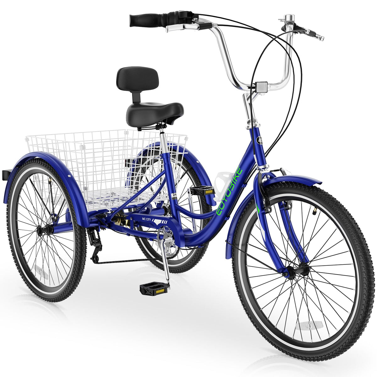 MOPHOTO Adult Tricycle 7 Speed, 20/24/26 Inch Low Step-Through Adult Trike with Large Rear Basket, 350 lbs Capacity 3 Wheel Bike for Seniors, Women and Men