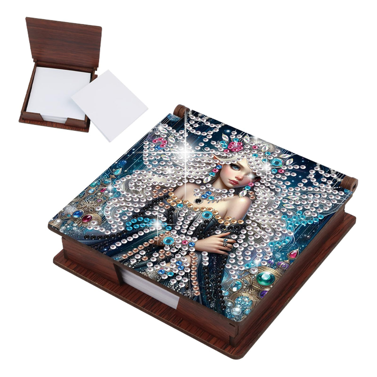 JISHSHAY Diamond Painting Note Box Fairy Diamond Art Sticky Note Holder Elf Gem Painting Notecard Box Gem Art Mosaic Kits for Adults Embroidery Kit Memo Pad Holder,Contains 160 Sheets of Paper