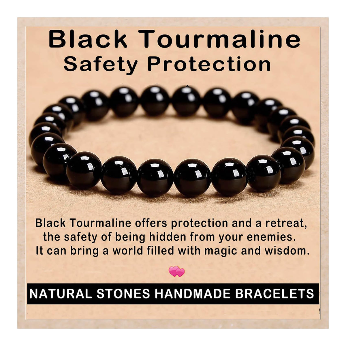 AD Beads Handmade Gemstone Stretch Elastic Bracelet Crystal Healing Reiki Nature's Beauty and Spiritual Essence Unisex (8mm, Black Tourmaline (Best Protection))