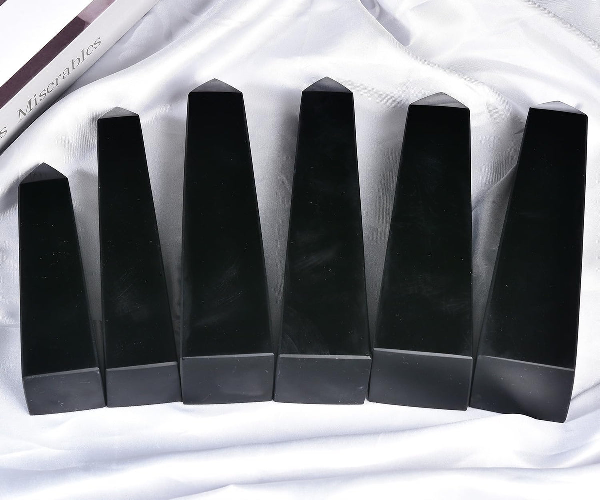 JIC Gem Large Black Obsidian Healing Crystals Wand 4 Faceted Crystal Point Obelisk Gemstone Natural Reiki Energy Stone for Meditation Crystal Grid Decoration 1.7-2.2 Lbs