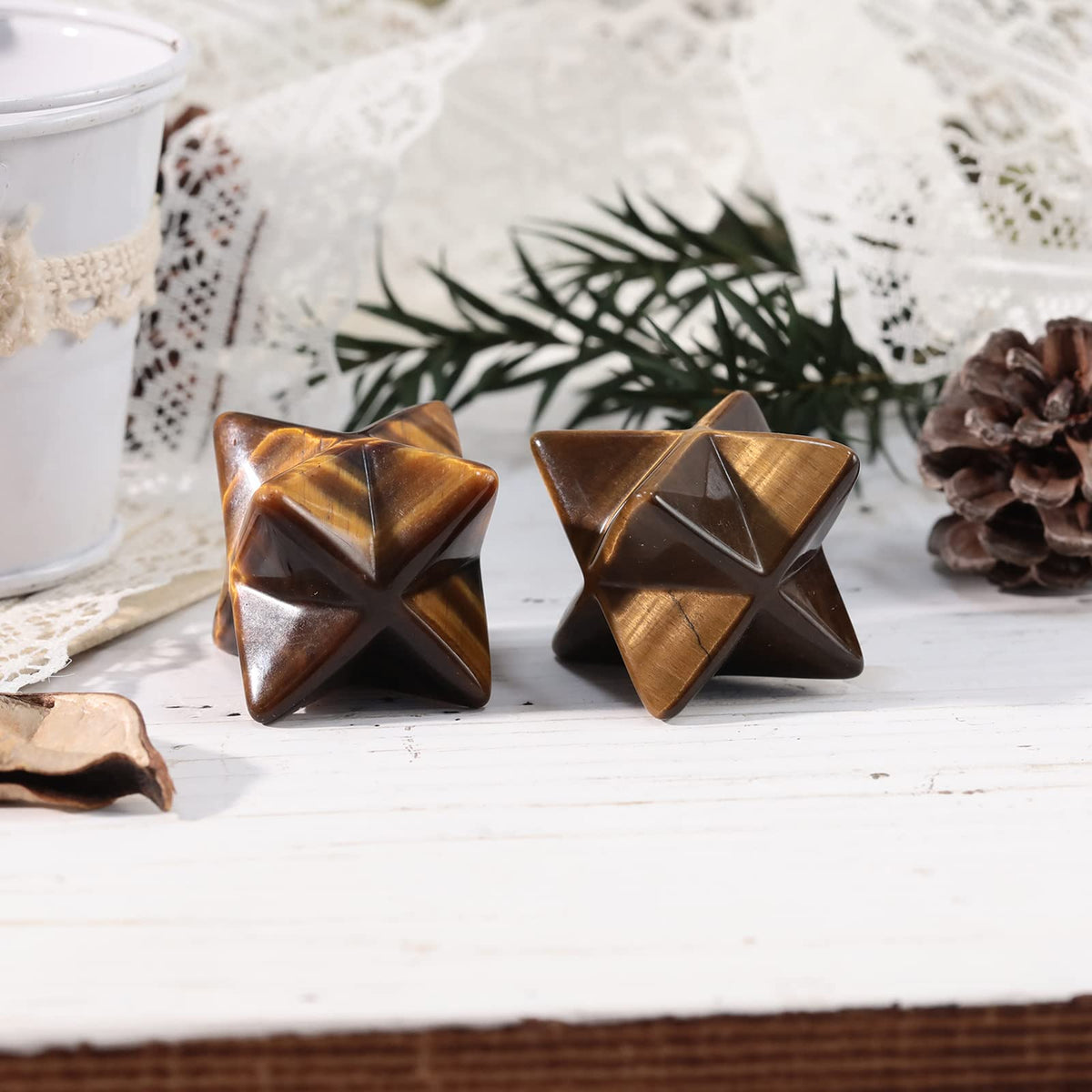 Loveliome Natural Tiger's Eye Merkaba Crystal Protection Sacred Meditation Energy Generator Healing Chakra Six-Pointed Star 1 Inch
