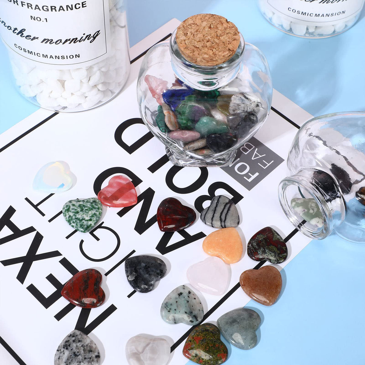Nuenen 24 Pcs 1 Inch Mother's Day Natural Heart Stones Bulk 25mm Love Healing Crystals Gemstones Pocket Polished Palm Worry Chakra Stones for Stress Reiki Balancing Yoga Meditation