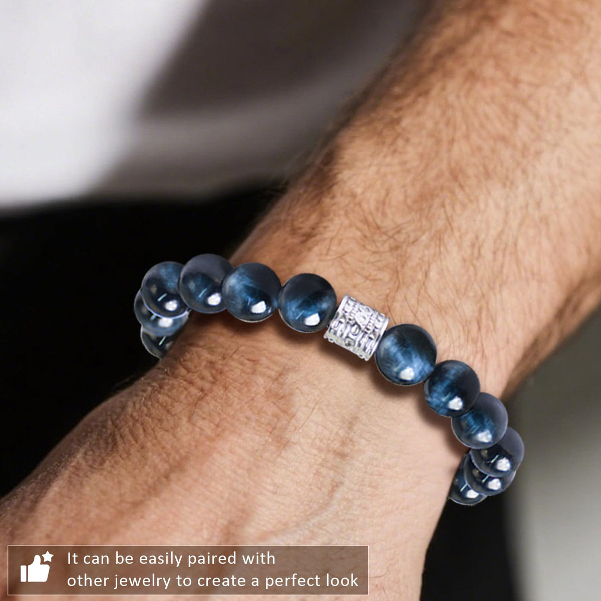 Tiger Eye Obsidian Beaded Bracelets For Men Gemstone Bracelets For Men &Women Fashion Natural Stone Men‘s Jewelry (dark blue)