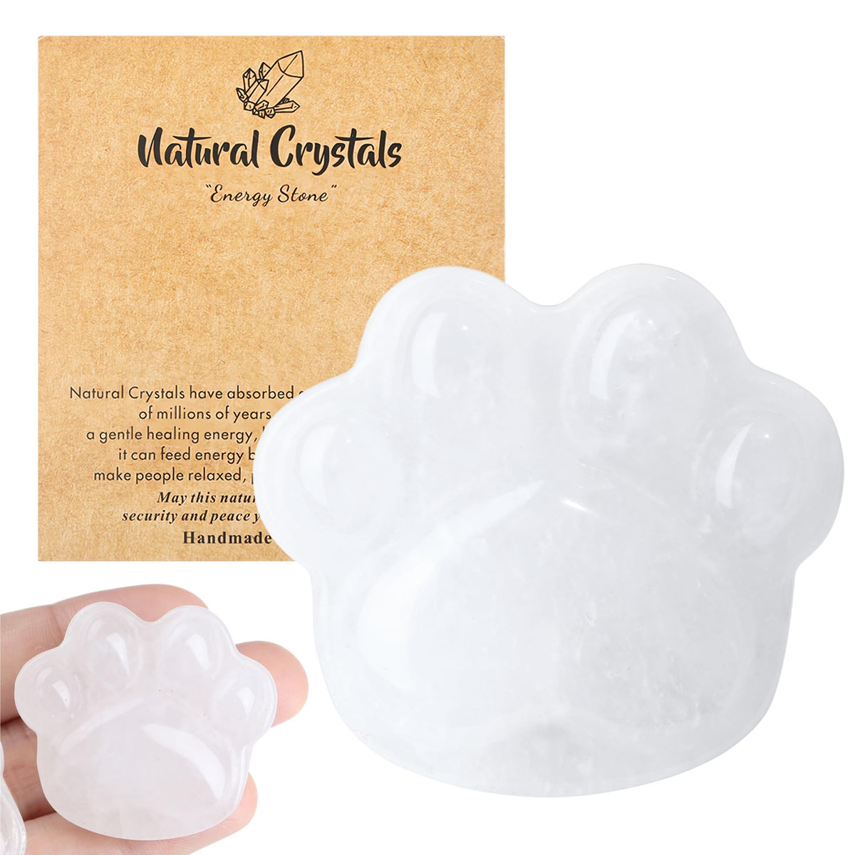 NUKAYAI Clear Quartz Cat Paw Crystal Statue Worry Stone for Anxiety Carved Figurines for Sculpture Handcrafted Decor Natural Gemstones Healing Crystals Spiritual Mini Gifts for Cat Lovers Women