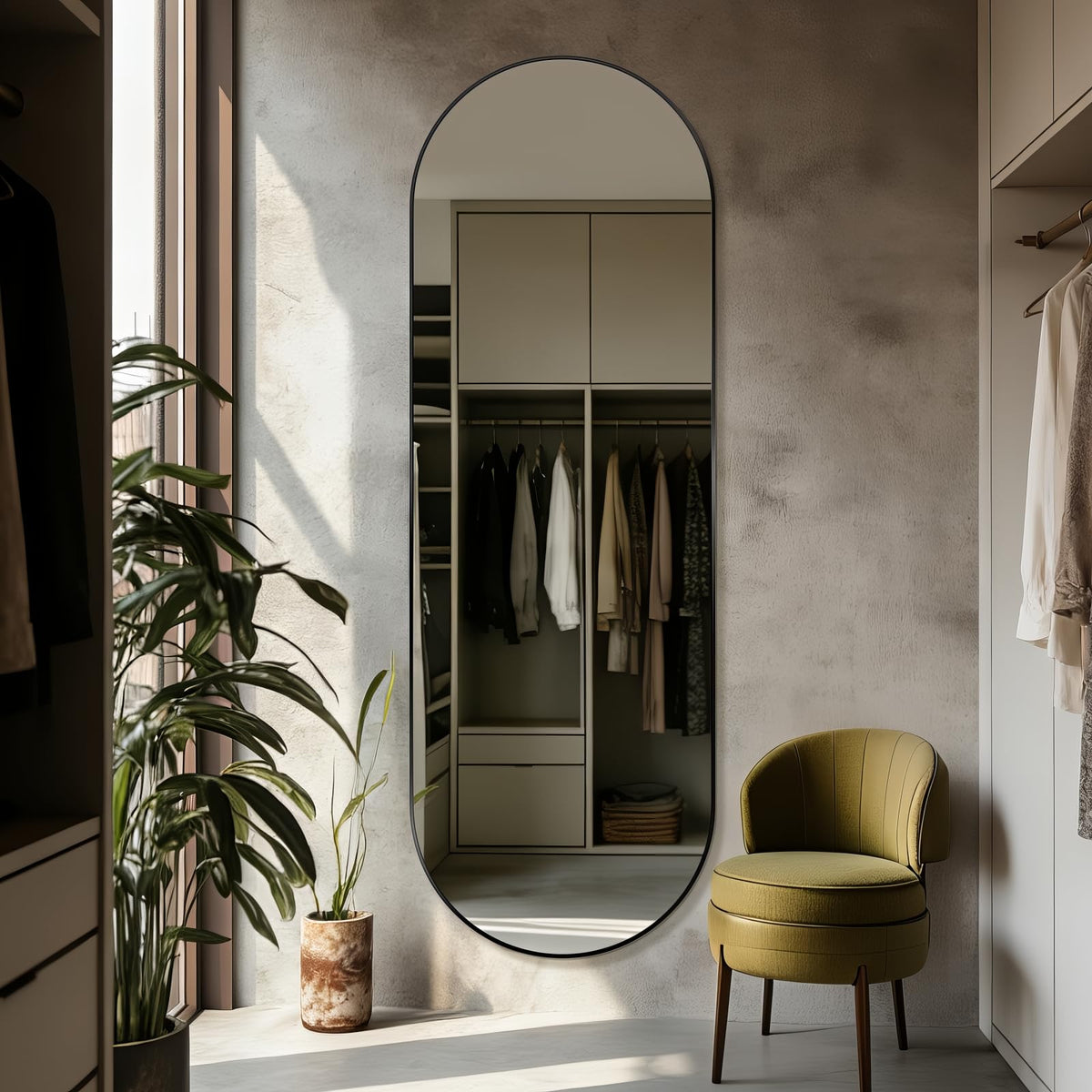 TheiaMo Oval Full Length Mirror, 71"×24" Wall-Mounted Floor Mirror with Metal Frame, Ultra-Clear Explosion-Proof Dressing Mirror, Simple and Classic Deco for Cloakroom/Bedroom/Living Room, Black