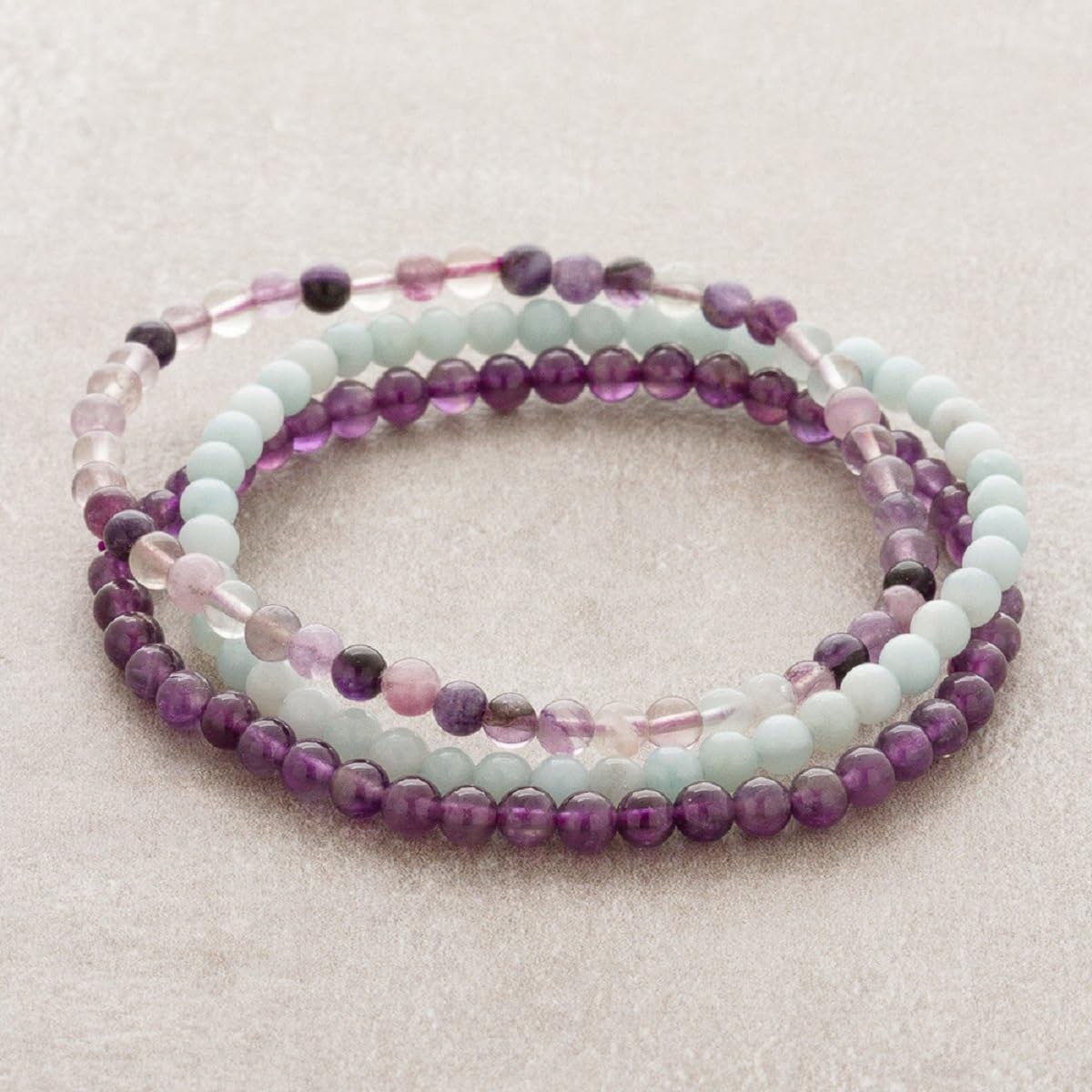 Handmade 4mm Tiny Beads Bracelet – Natural Healing Stone Beads for Yoga, Mala, and Bohemian Stacking – Stretch Bracelet for Men and Women (Purple Fluorite)