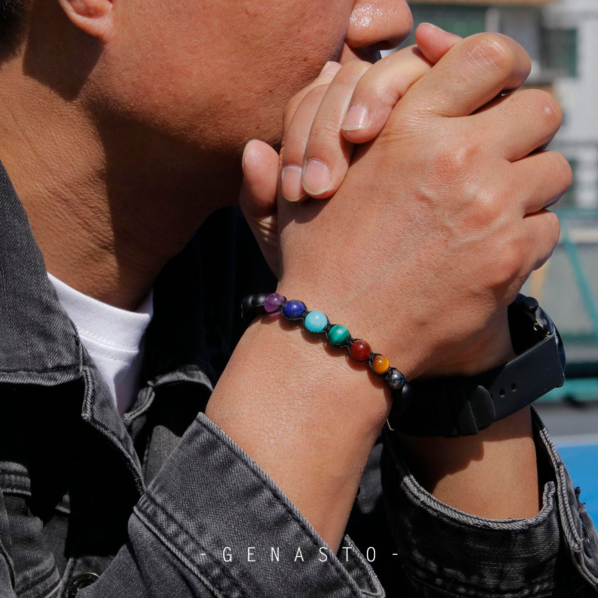 GENASTO 7 Chakra Bracelet with Real Stones Healing Crystal Stone Beads Bracelets Chakra Bracelet for Men and Women Yoga Crystals Beaded Bracelets for Meditation Relax