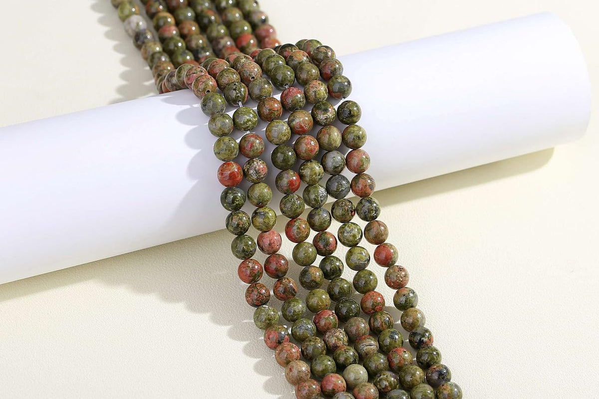 LAIDANLA Unakite 8mm Natural Stone Beads Round Loose Gemstone Stone Beads for DIY Bracelet Necklace Earrings Jewelry Making Polishing Genuine Real Beading Crystal 96PCS 2 Strand 32"