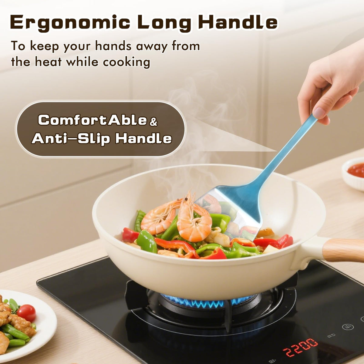 4 Pcs Cooking Utensils Set, Stainless Steel Kitchen Utensils, Heat Resistant Metal Kitchen Tools Include Solid & Slotted Turner Wok Spatula, Serving Spoon, Ergonomic Handle, Easy to Clean, Silver