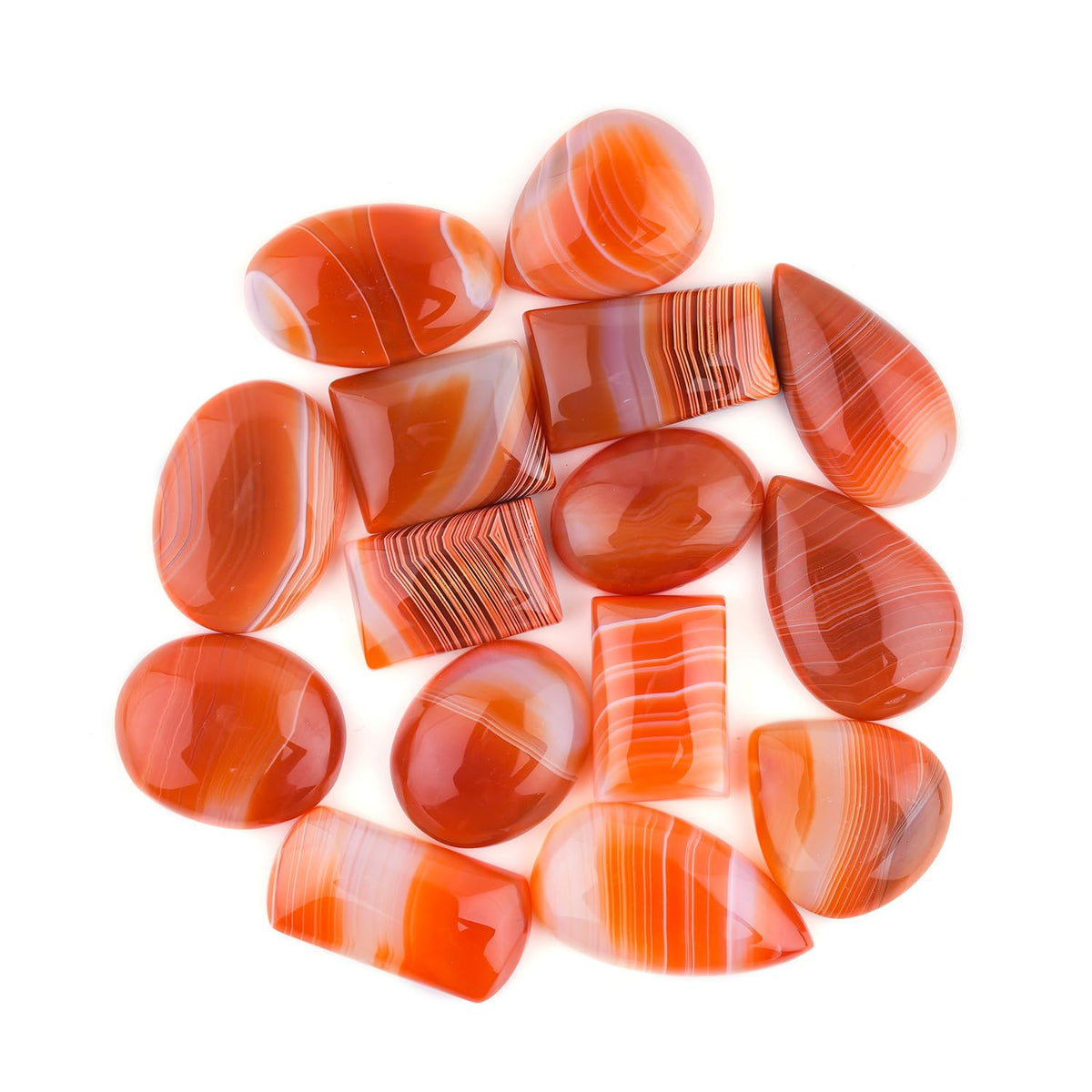 GemSymphony 100 Carat Natural Orange Banded Onyx Gemstone Cabochon Lot Mixed Shapes – 5 pcs Hand Polished Crystal Stones for Jewelry Making Supply, Healing, Reiki, Craft Supplies, Unique Cab Set for Wire Wrapping & Collectors (10-20 mm)
