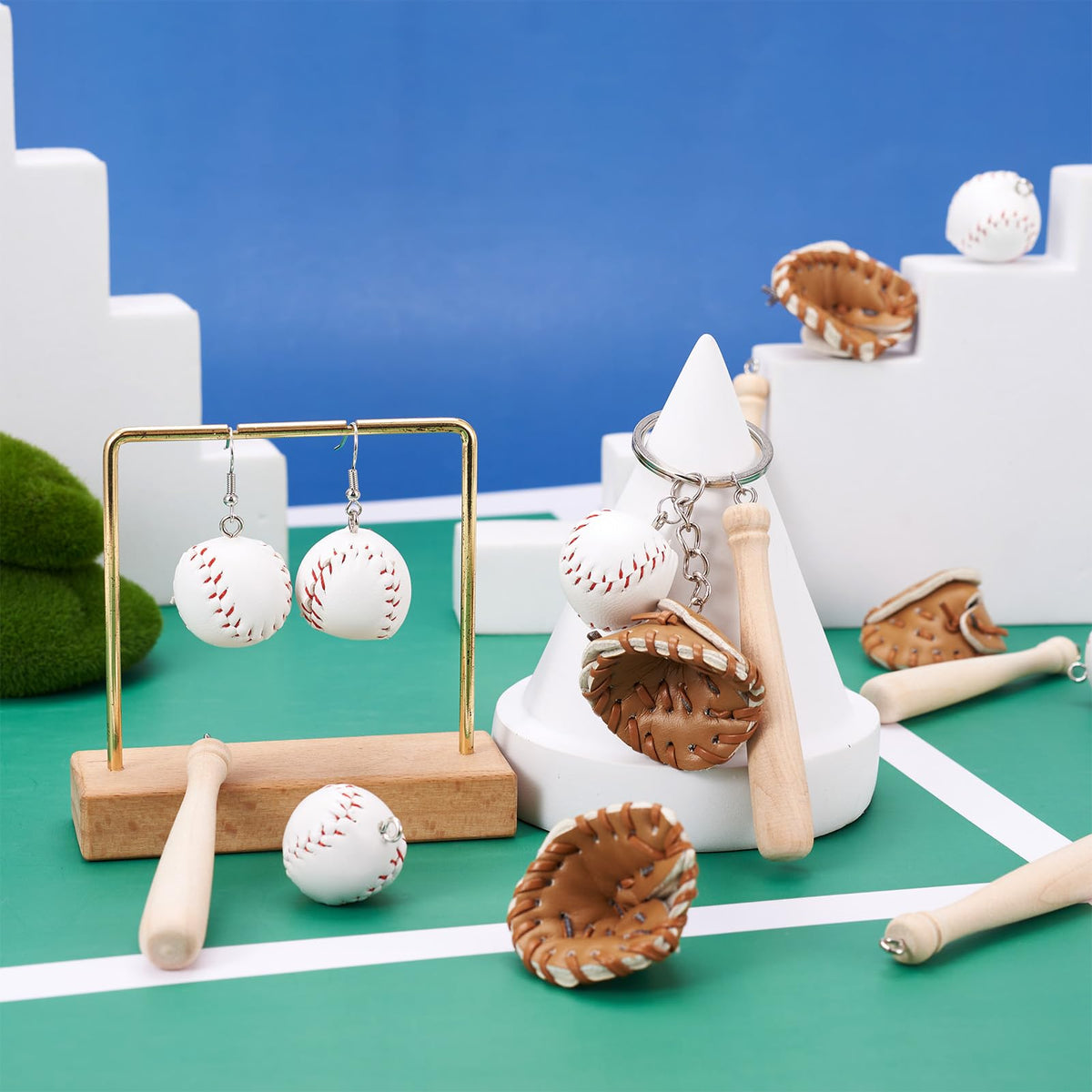 Craftdady 15pcs Sports Ball Charm Pendant Lovely Baseball Bat Glove Hanging Charm Ornament with Loop for DIY Jewelry Craft Keychain Bag Pendant