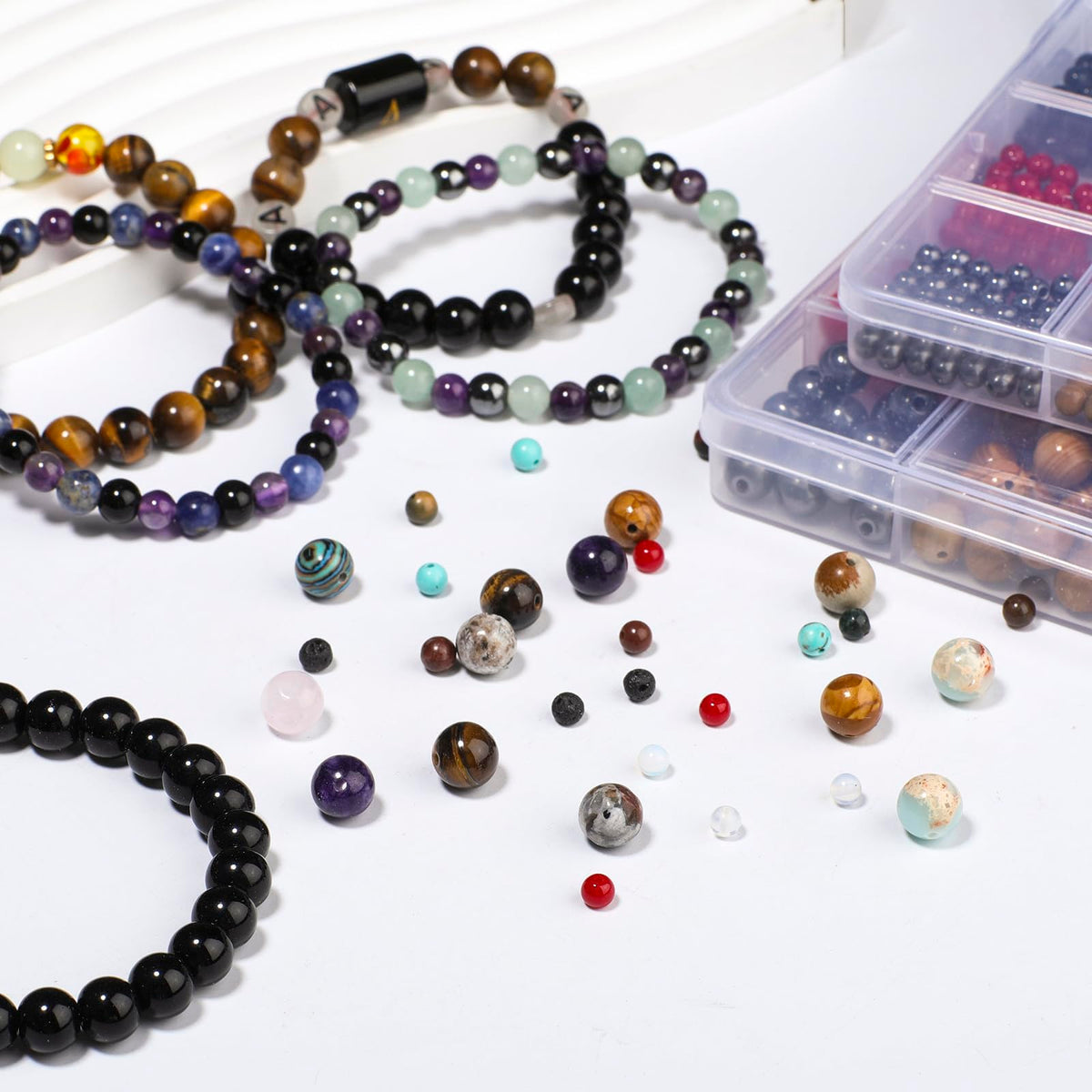 1080pcs 4mm Natural Round Stone Beads Gemstone Crystal Loose Beads Smooth Bead for Bracelet Necklace Earring Jewelry Making Kit