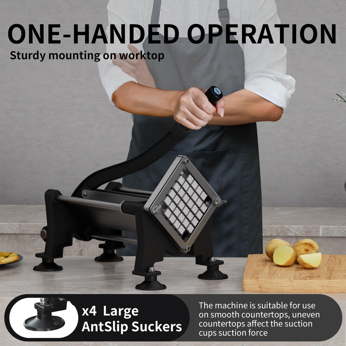 French Fry Cutter for Potatoes Slicer with Suction Feet Complete Set, Stainless Steel Potato Cutter with 1/4", 3/8",1/2",8 Blades for Sweet Potato, Carrot, Yam(Full Combo)