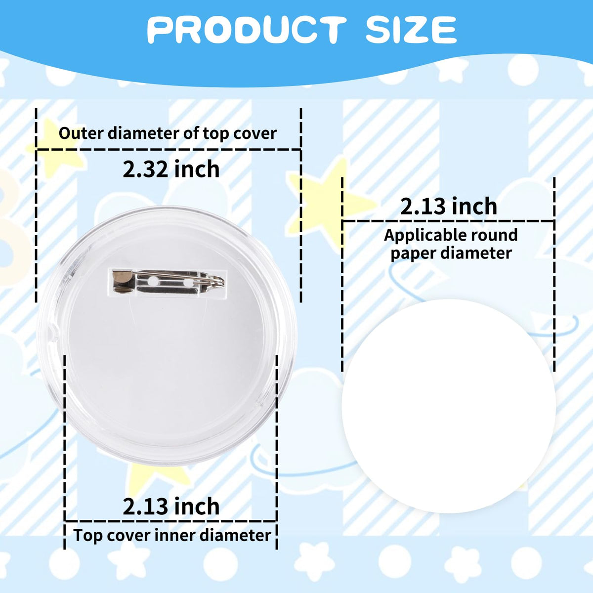 MK.Bear 50 Pack Acrylic Button Pins Badge, 55mm/2.17 Inch Clear Pins Buttons Kit, DIY Badges Acrylic Pin Buttons with Blank Round Paper