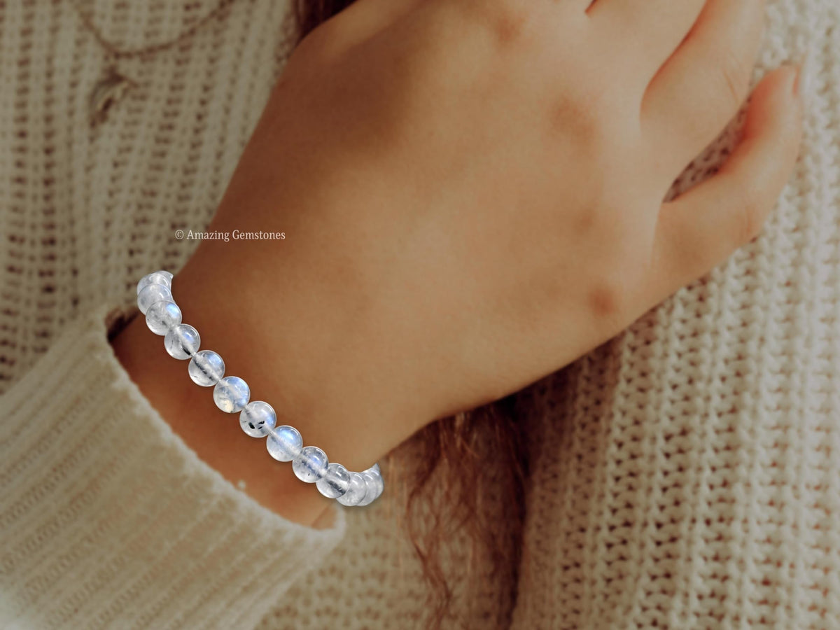 Amazing Gemstone Premium Rainbow Moonstone Bracelet for Women Men's Gifts - Protection Healing Crystal Bracelet - 8mm Gemstone Beaded Adjustable Bracelet Pulseras Para Hombres Mujer Stocking Stuffers