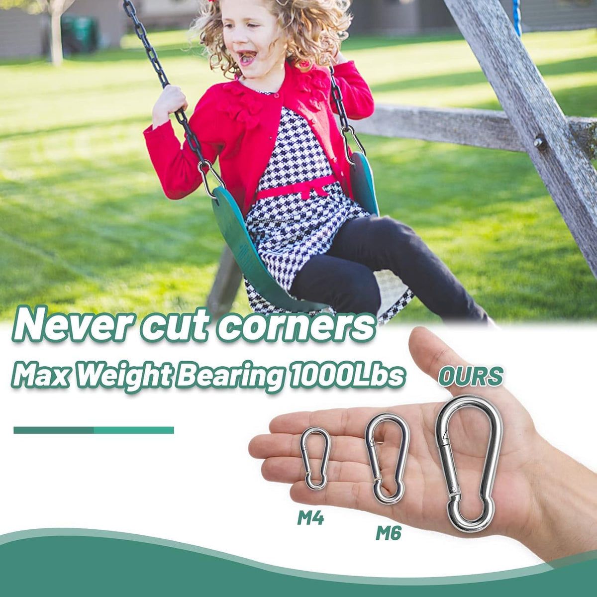 4 Pack 4 Inch Carabiner 304 Stainless Carabiner, M10 Heavy Duty Large Carabiner Clips Qiuck Link Spring Snap Hook Keychain Buckle Rope Connector for Indoor Outdoor Camping Hiking Swing Gym Hammock