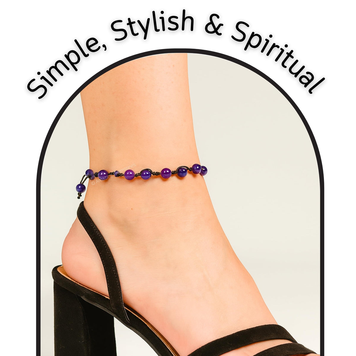 Amazing Gemstone Amethyst Anklet Ankle Bracelets for Women - Waterproof Beaded Healing Crystal Anklets, Plus Size Chakra Gemstone Bead Anklet (Stretchy Adjustable - Hand Knotted)