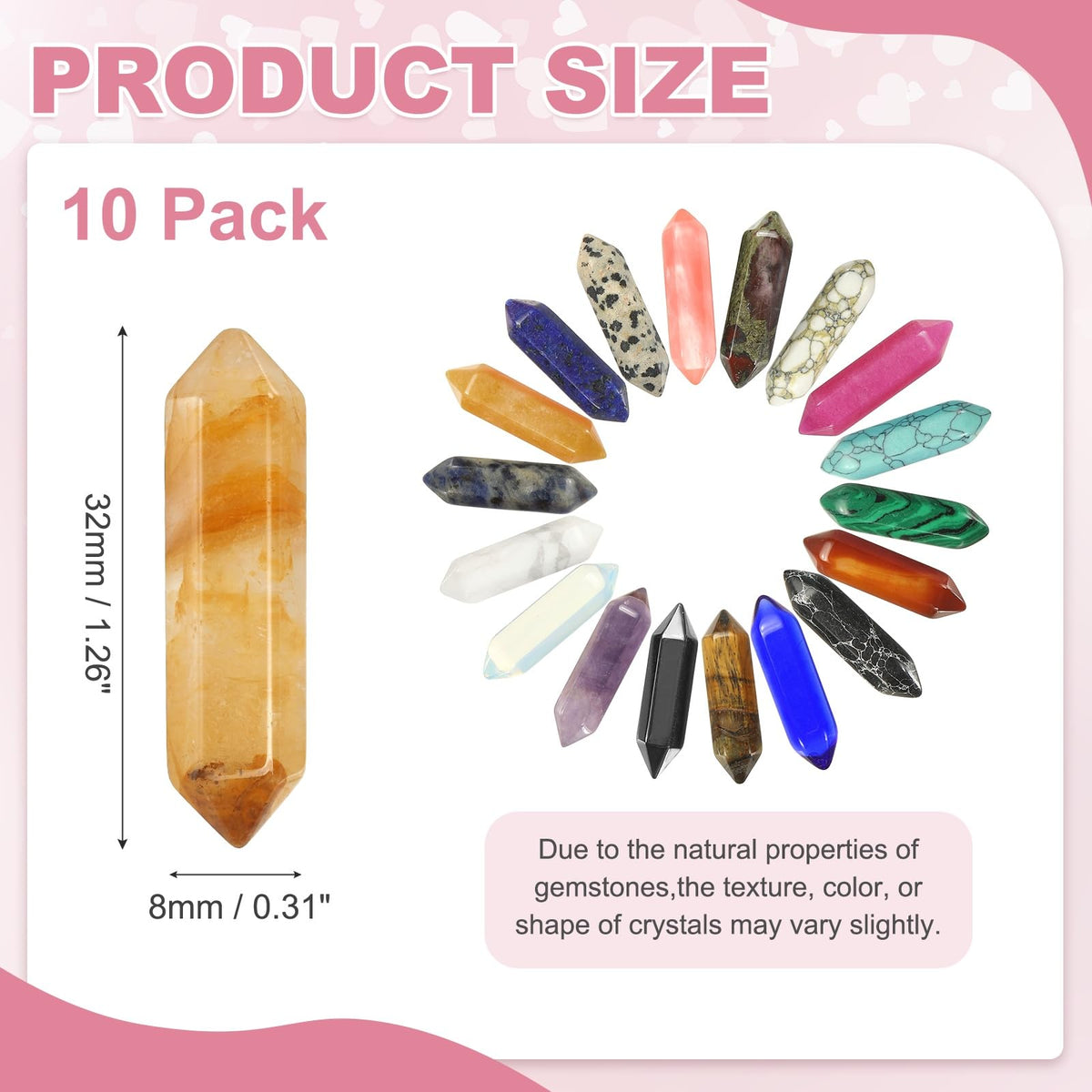 MECCANIXITY 10 Pack Yellow Agate Quartz Crystals, Polished Crystals Bulk Hexagonal Shaped Meditation Gemstone for Jewelry Making Energy Balance Accessories Gifts