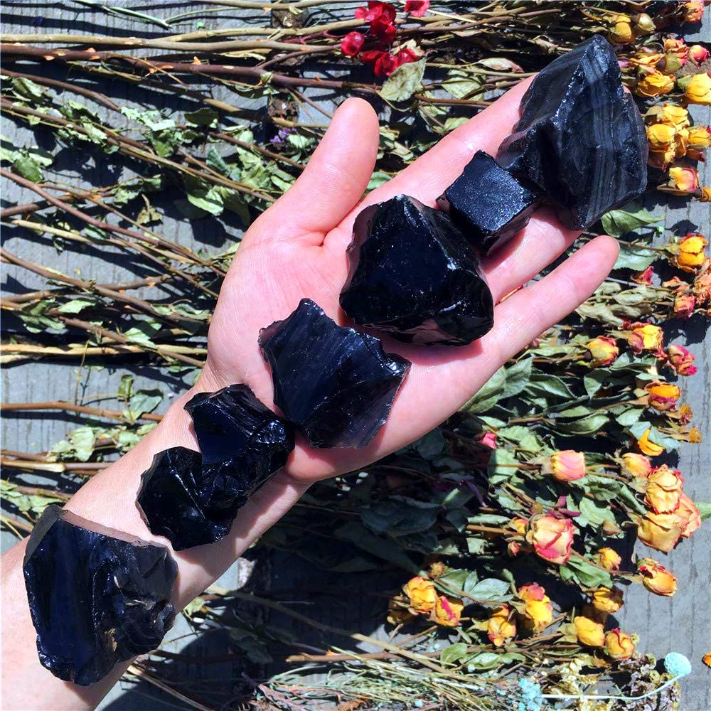 Simurg Raw Black Obsidian Stone 1lb Black Obsidian Rough Crystal ‌Aroma Stone for Cabbing, Tumbling, Cutting, Lapidary, Polishing, Reiki Crystal Healing