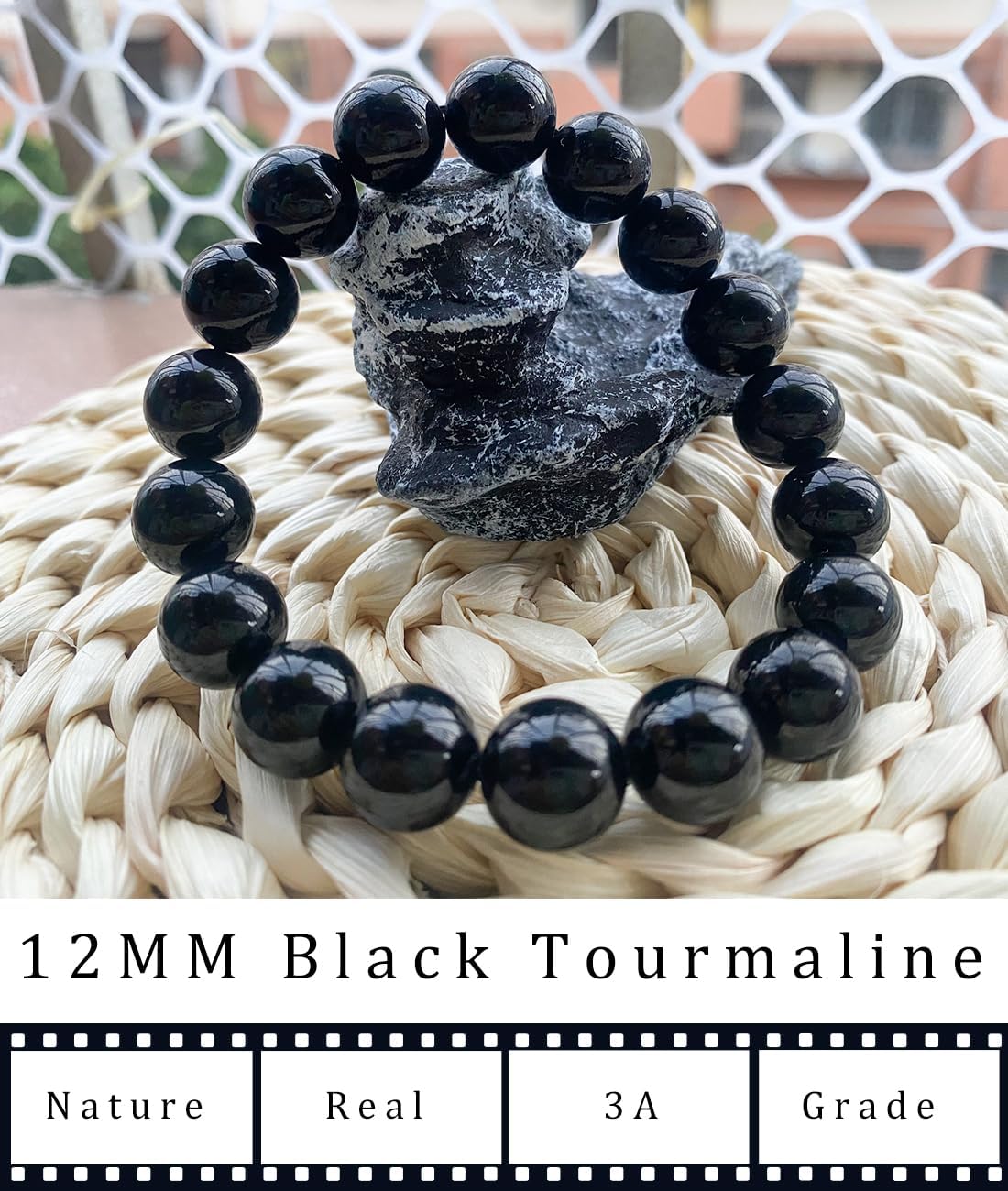 12MM Black Tourmaline Crystal Bracelet, 3A Grade Real Gemstones Stretch Bracelet, Come with Extra Beads & Beaded Tools Kit, Fit 8" Wrist Size, Perfect choice for Friends | Familys
