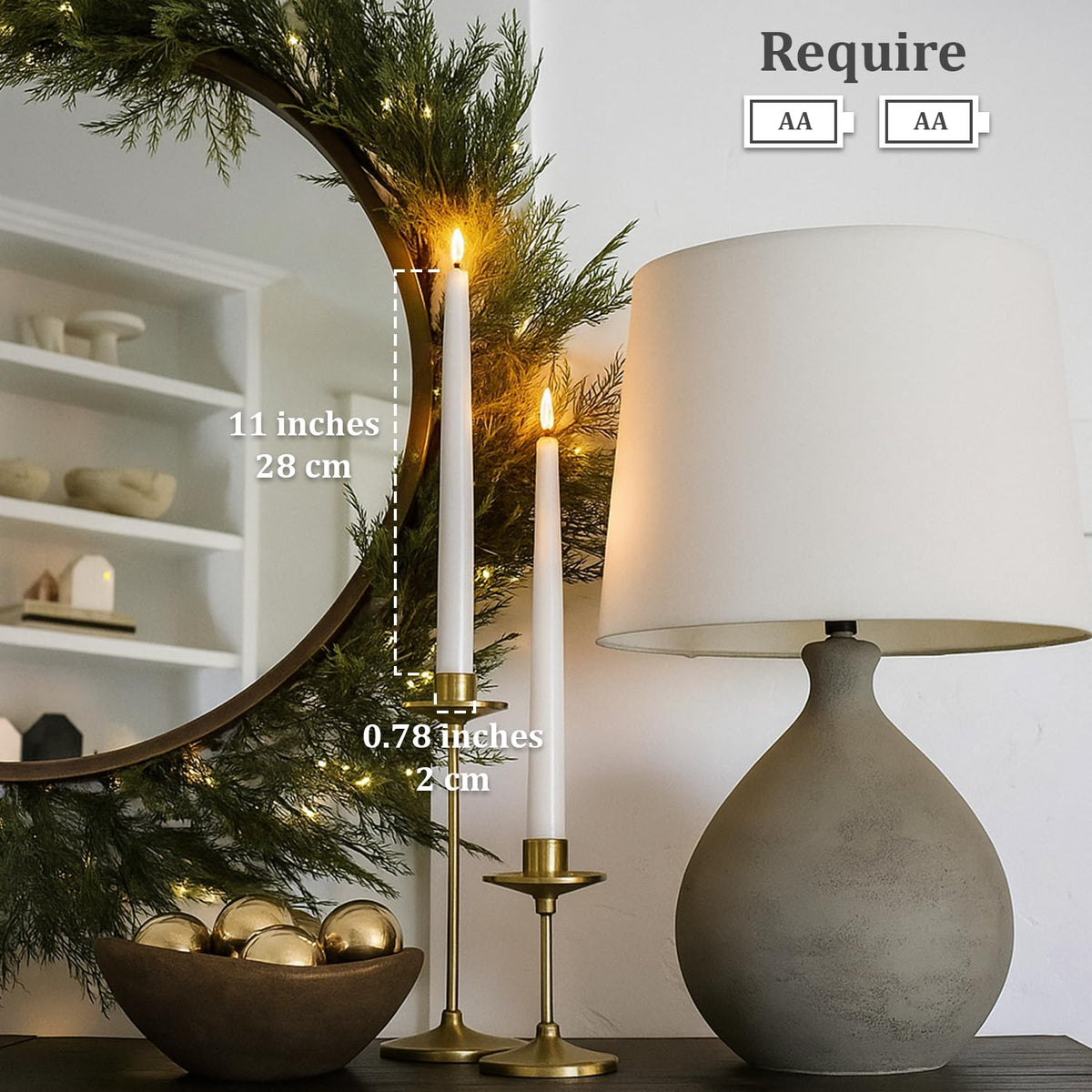 Supply Sure 12 Pcs Flameless LED Taper Candles with Remote Timer | Battery Operated (Battery NOT Included) White Fake Candlesticks for Window & Christmas Decor (Pack of 12)