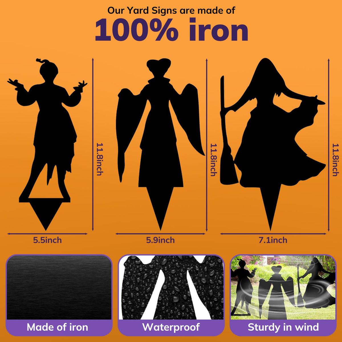 Nitakou Witch Halloween Decorations Outdoor Hocus Pocus Garden Metal Stakes Decor, Halloween Silhouette Party Yard Signs with Stakes,Trick or Treat Party Supplies for Kids Home Party