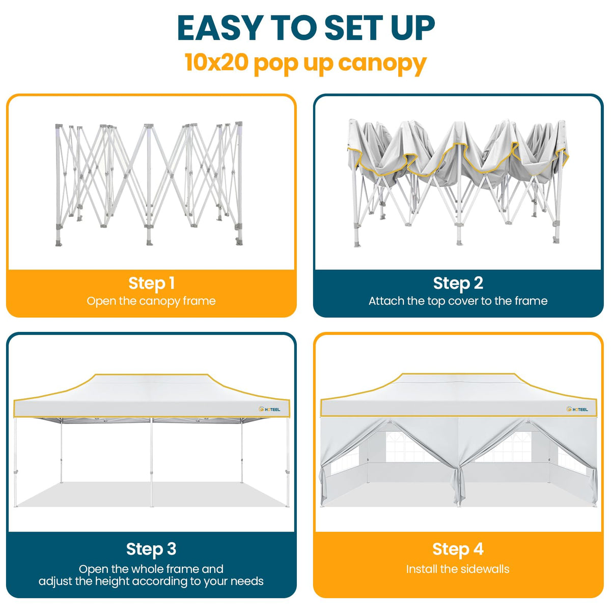 Hoteel 10x20 Pop Up Canopy Tent Heavy Duty with 6 Sidewalls, Waterproof Party Tent, Easy Set-up Commercial Instant Tents with Roller Bag & Sandbags, Hexagonal Leg (1-Year Warranty)